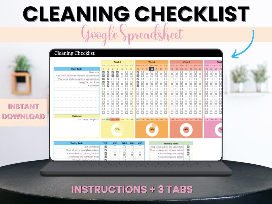 Cleaning Checklist Spreadsheet Template for Google Sheets, Cleaning ...
