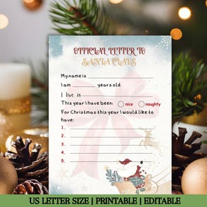 Plantilla de certificado de lista de buenos y carta de Papá Noel editable, carta imprimible de Papá Noel, correo personalizado del Polo Norte, descarga instantánea