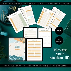 Pacchetto di planner per studenti stampabili, planner per studi ADHD, planner accademico senza data, planner per la scuola superiore, planner per progetti di produttività in formato PDF