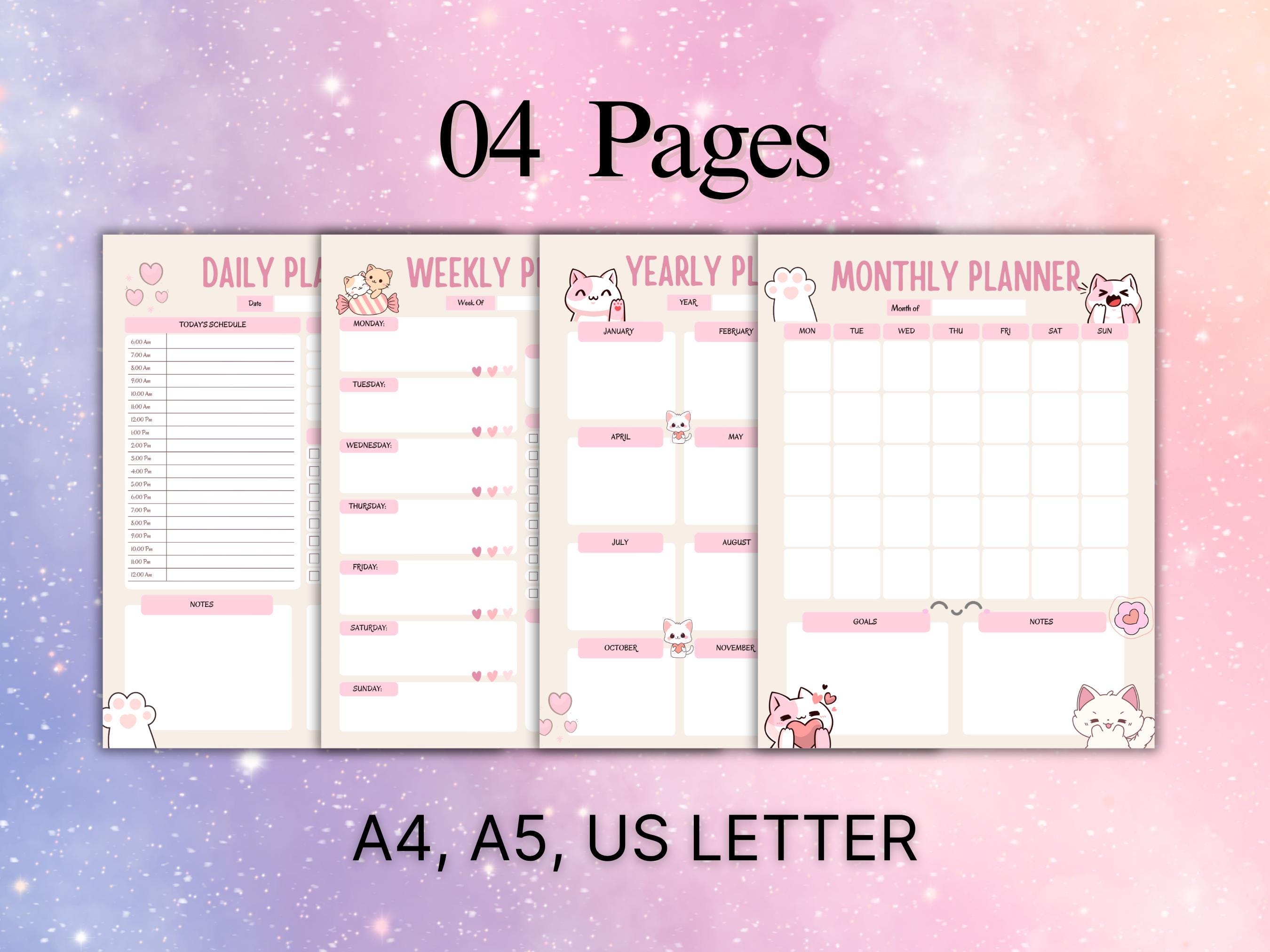 Kawaii Planner Set | Printable Daily Weekly Monthly Yearly Templates ...