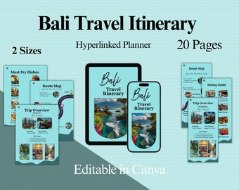 Bali Travel Itinerary, Digital Vacation Planner, Digital Travel Guide, Travel Agent Planner, Vacation Schedule, Editable Hyperlinked planner