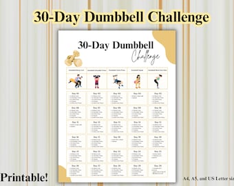 30 Day Dumbbell Challenge | Dumbbell Fitness Printable | Workout Planner PDF | Fitness Planner | A4 A5 US Letter Sizes