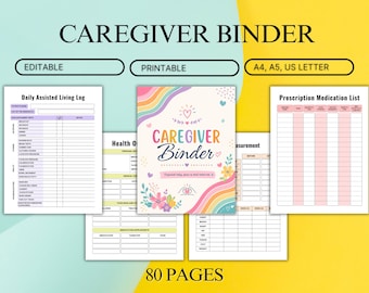 Caregiver Binder Printable, Medical Planner Binder, Editable Health Tracker, Medication Log, Chronic Illness Organizer, Canva Template