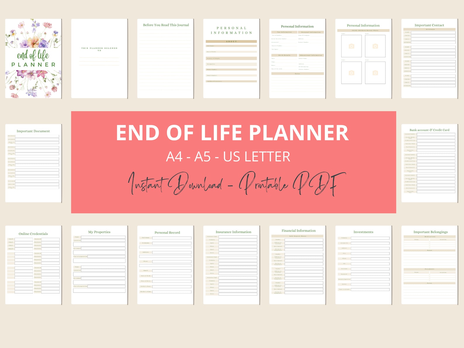 End of Life Planner Printable | Just in Case of Emergency Binder | Last ...