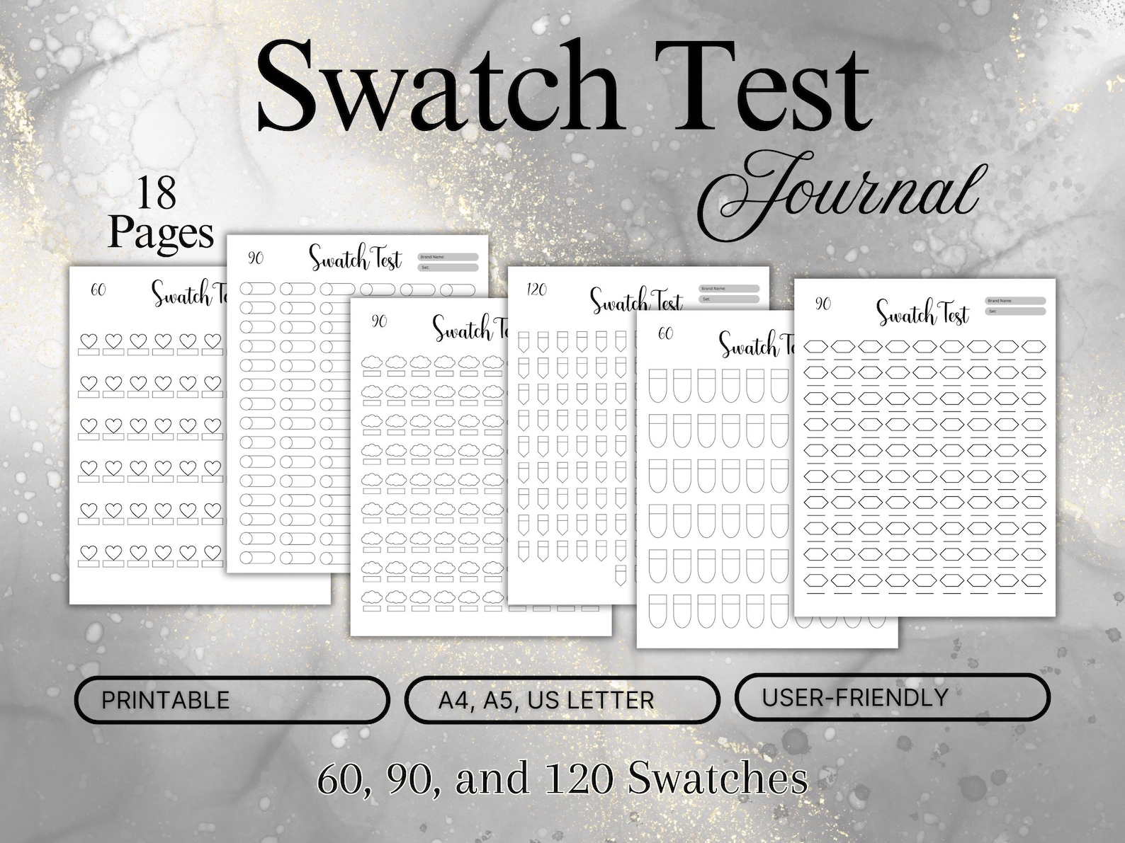 Test Journal Printable A5 Swatch Test Journal Page - 60, 90, 120 Marker Swatch ...