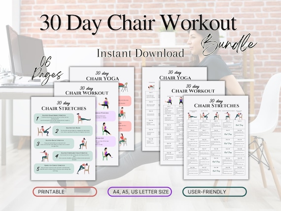30 Day Chair Workout Bundle Printable, Chair Yoga Guide, Full Body Exercise Guide, Chair Workout Challenge, Summer Body Workout