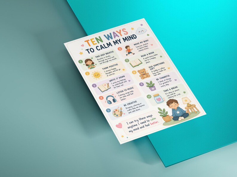Emotional regulation and coping skills printable cards for children with ADHD.