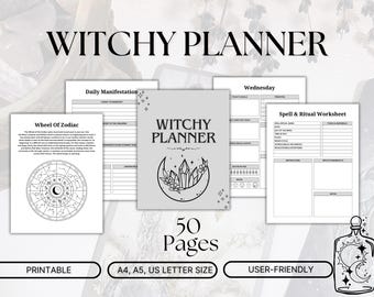 Witchy planner, Witch planner, Witchy digital planner, Witch journal, Tarot journal, Printable planner, Astrology planner, Gothic Planner