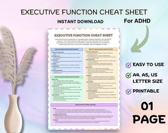 ADHD Cheat Sheet, Attention Deficit Hyperactivity Disorder Therapy, ADHD Therapy, ADHD Tools, Cheat Sheet, Executive Function Resources