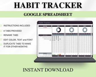 Habit Tracker Spreadsheet Google Sheet  Daily Weekly Monthly Habit Planner Goal Planner Goal Tracker Digital Daily To Do List