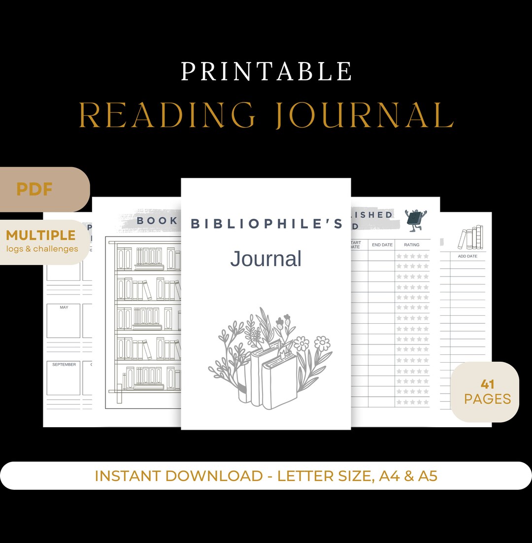 Printable Reading Journal Bundle, Book Review Tracker (PDF) - Etsy