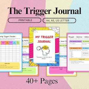 Diario de desencadenantes imprimible / Cuaderno de trabajo de conciencia emocional / Seguimiento de salud mental / Herramientas de TCC / Diario del niño interior / Tamaño carta (A4, A5, PDF)