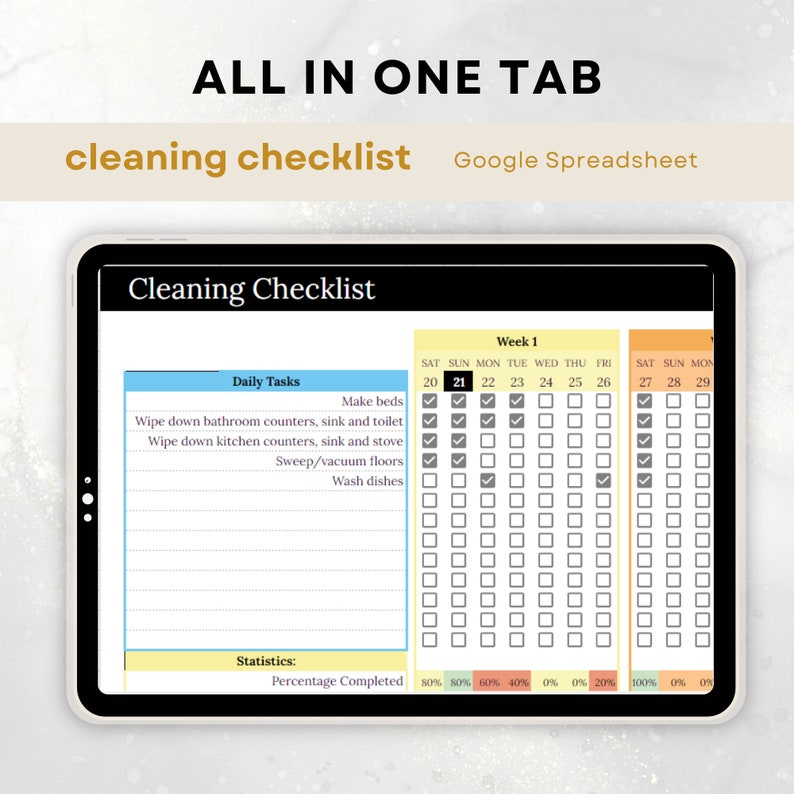 Cleaning Checklist Spreadsheet Template for Google Sheets, Cleaning ...