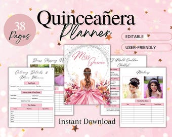 Quinceañera planner afdrukbaar, roze kweepeer planningsboek, kweepeer planning checklist, Quinceañera sjabloon bewerkbaar, Quinceañera takenlijst