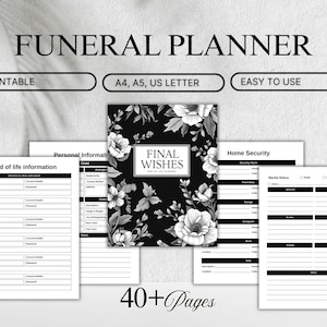 Funeral Planner | Final Wishes Binder | End of Life Planner | 40+ Printable Pages | A4 A5 US Letter | Last Will and Testament