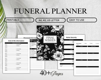 Agenda funebre / Raccoglitore per gli ultimi desideri / Agenda di fine vita / Oltre 40 pagine stampabili / Formato A4 A5 US Letter / Ultimo testamento