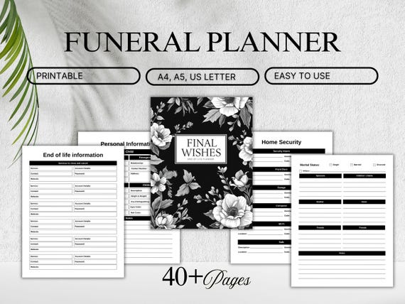 Funeral Planner | Final Wishes Binder | End of Life Planner | 40+ Printable Pages | A4 A5 US Letter | Last Will and Testament
