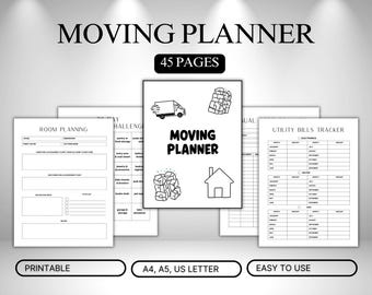 Moving Planner | 45 Pages Home  Binder | Room Planner, Packing List, Utility Tracker | Moving Binder, Moving Labels | moving states checklis