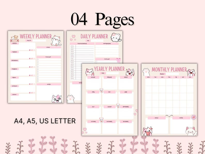 Kawaii Planner Set | Printable Daily Weekly Monthly Yearly Templates ...