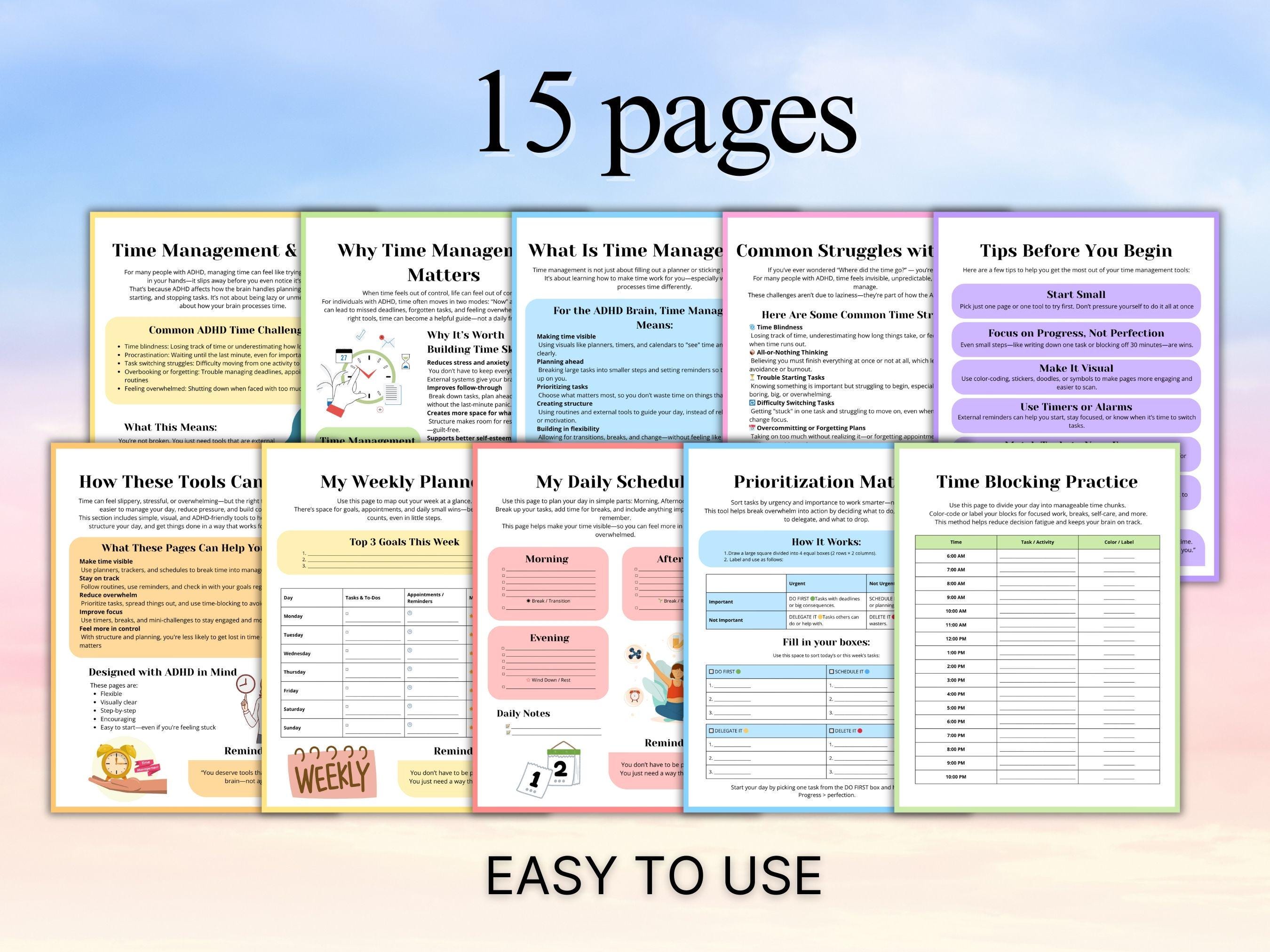 ADHD Time Management Worksheets | Printable Time Blocking Planner ...