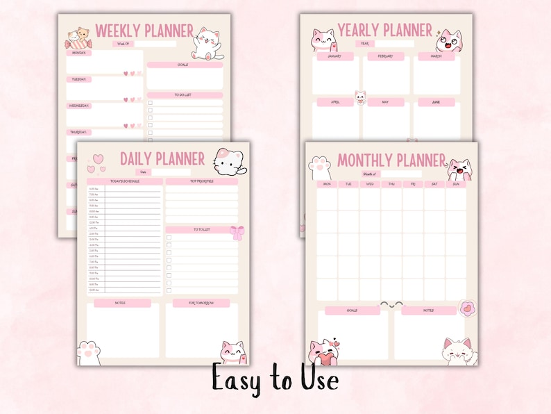 Kawaii Planner Set | Printable Daily Weekly Monthly Yearly Templates ...