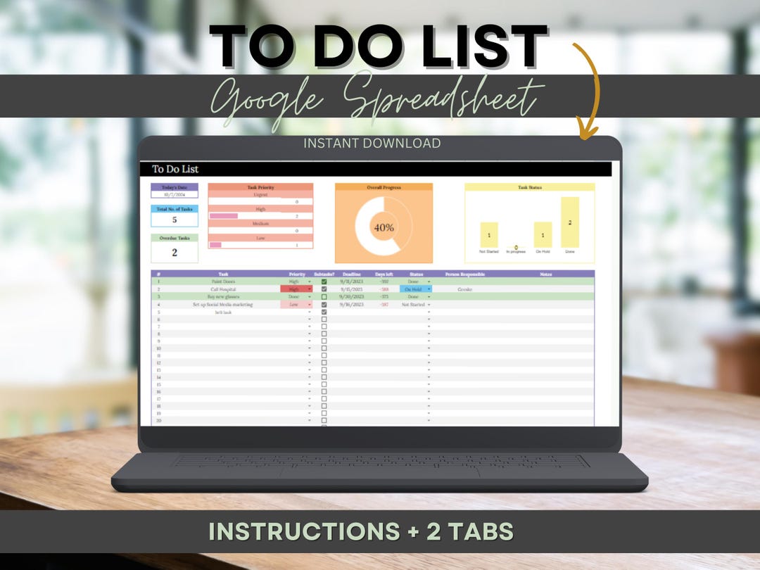 To Do List Tracker Task Planner Google Sheets, Productivity Organizer ...