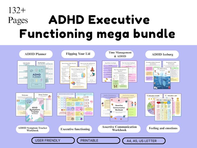 ADHD Executive Functioning Mega Bundle | 132+ Page ADHD Planner ...