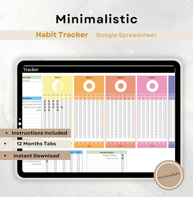 Habit Tracker Spreadsheet Google Sheet Excel Template Daily Weekly ...