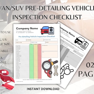 Pre-Detailing SUV Inspection Checklist for Auto Detailers, Dealerships & Service Departments, Vehicle Inspection Report Editable Printable