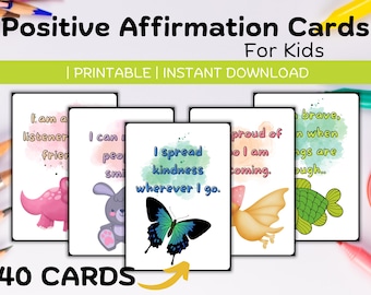 Affirmation Cards For Kids Printable, Positive Affirmation Motivational Cards, Kids Mental Health, Kids Anxiety Cards, encouragement card