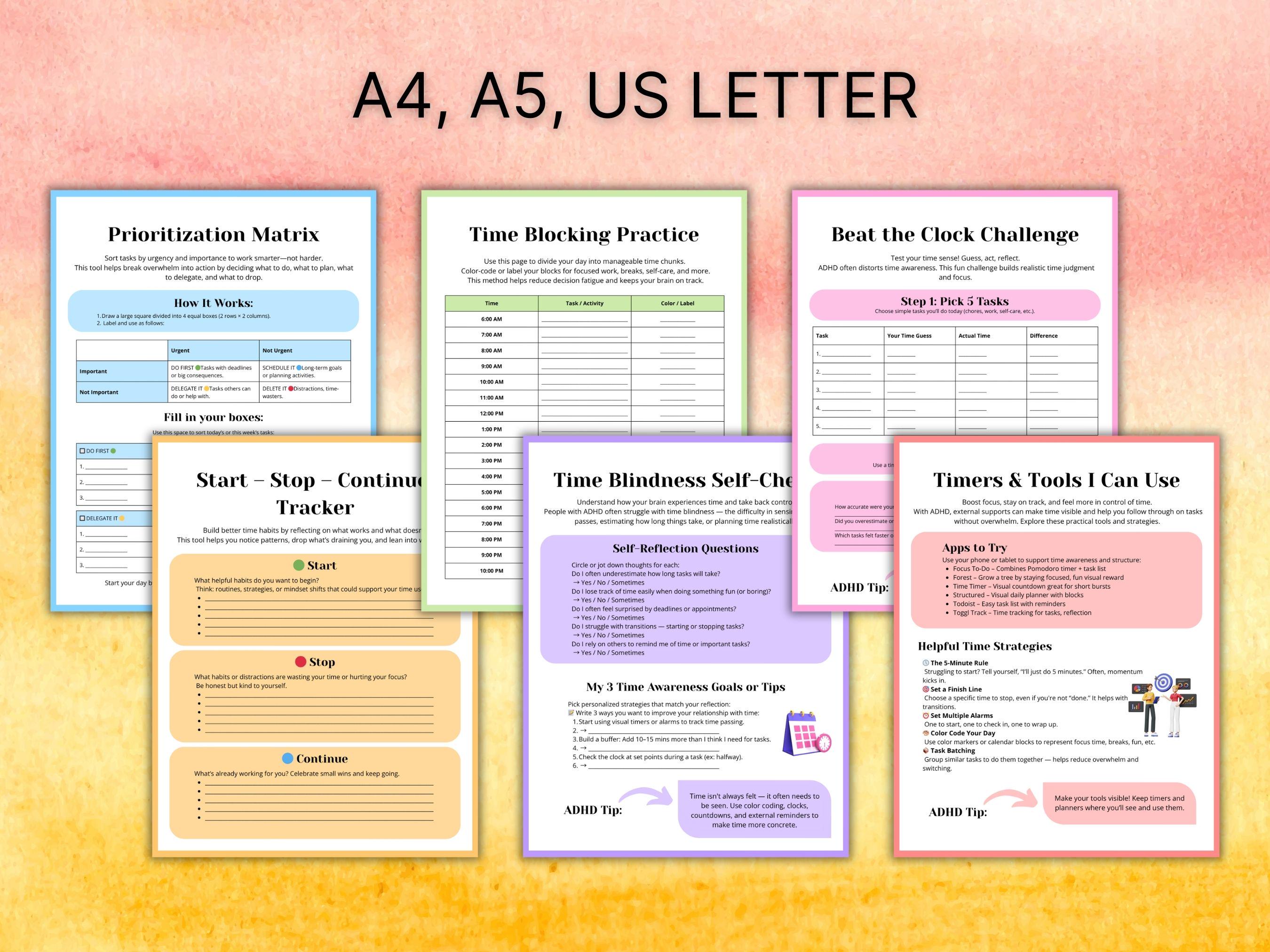 ADHD Time Management Worksheets | Printable Time Blocking Planner ...