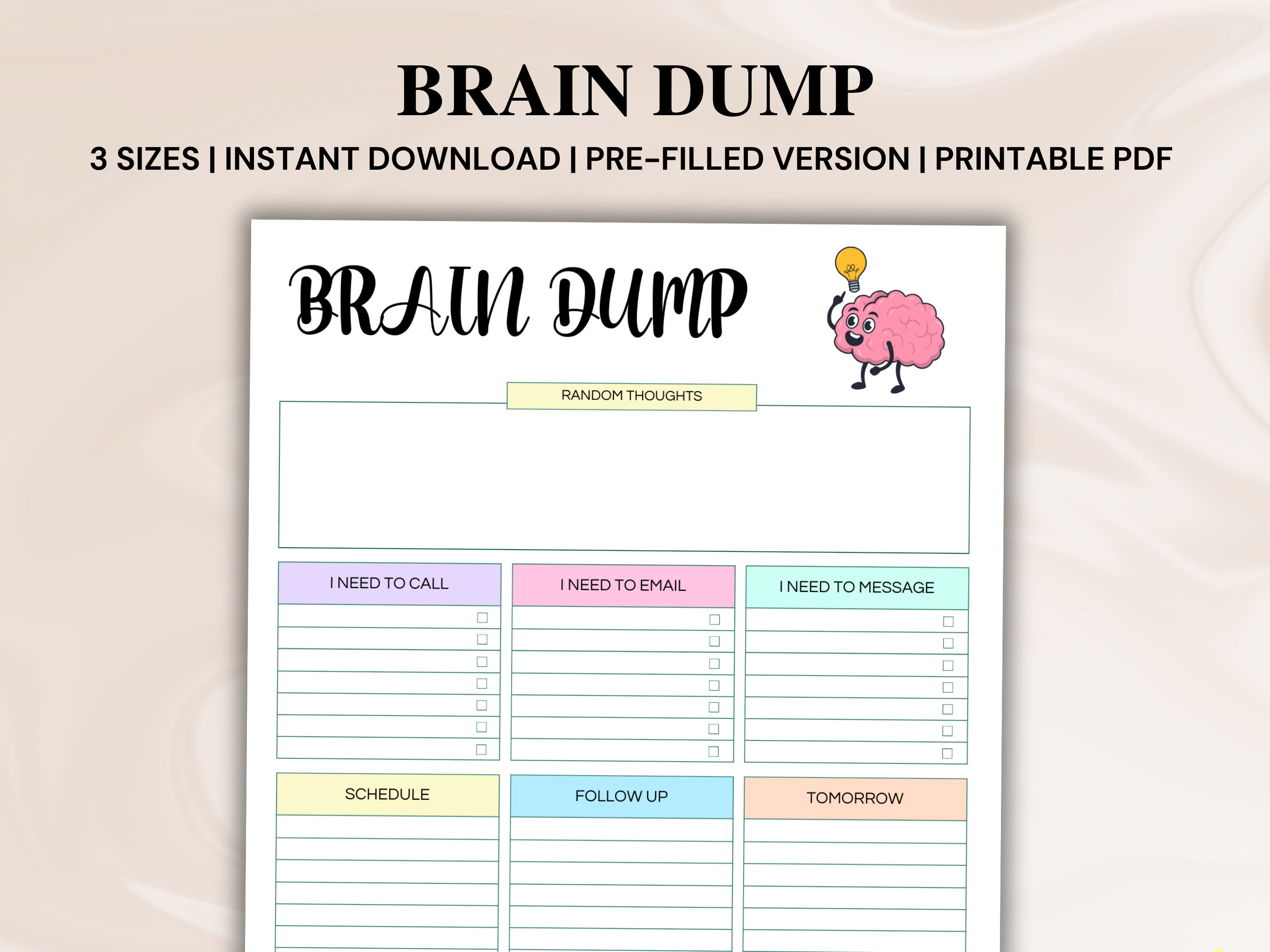 Printable Brain Dump Journal, Thought Organizer (PDF) - Etsy