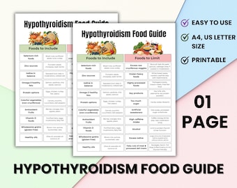 Guía de alimentación para el hipotiroidismo (imprimible) / Tabla de alimentación para la tiroides de 1 página / Alimentos que se deben comer y evitar / Planificador nutricional / Dieta de alimentos que curan la tiroides