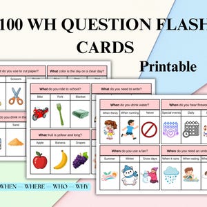 100 WH Fragen, Was Wann Wo Wer Warum Fragen für Kinder, ESL WH Fragen, Logopädie Karte, Funktionen Aufgaben Karten