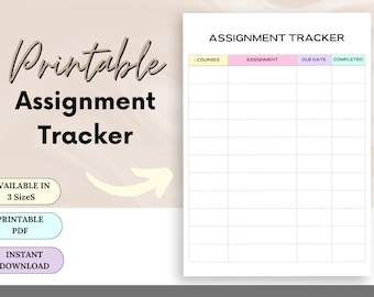 Assignment Tracker Assignment Planner Homework Planner Student Planner School College Planner A5 A4 Letter Size  PDF Printable