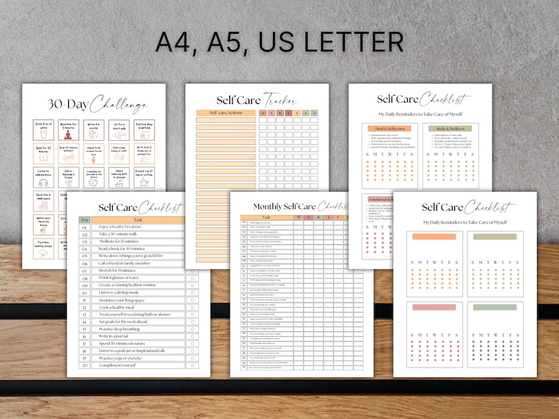 Self Care Checklist Bundle | 7 Pages Wellness Planner | 30 Day ...