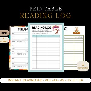 Registro de lectura imprimible, Rastreador de lectura, Diario de lectura, Rastreador de libros, Diario de viñetas, Rastreador imprimible, Diario de libros, A4,A5, carta de EE. UU.