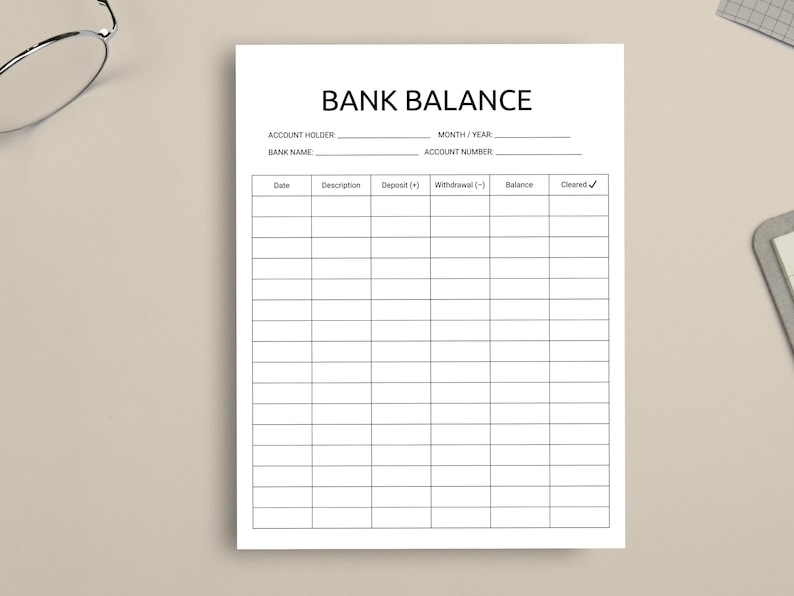 Printable Bank Balance Sheet | Finance Log, Income & Spending Tracker ...