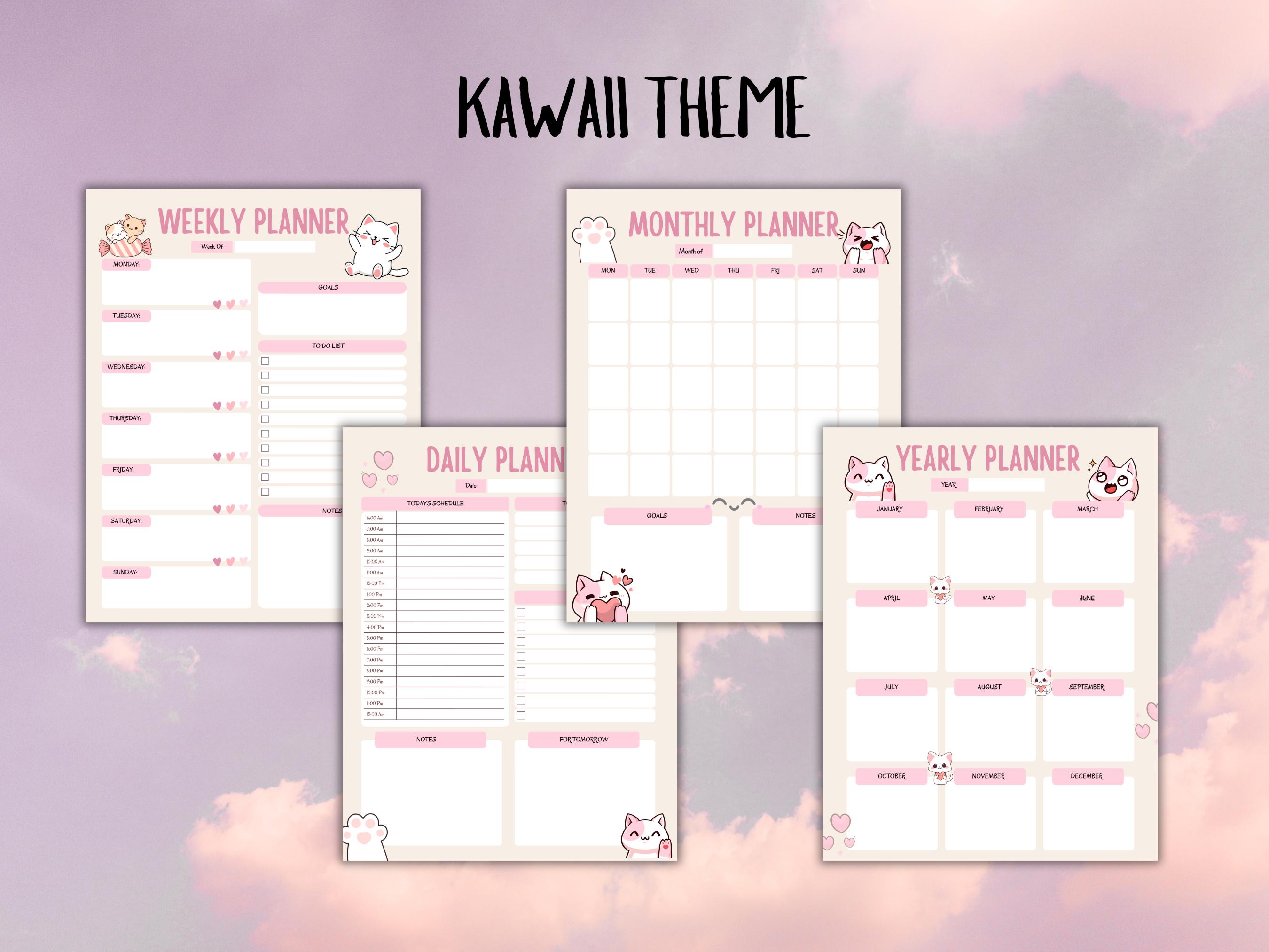 Kawaii Planner Set | Printable Daily Weekly Monthly Yearly Templates ...