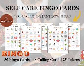 Self Care Bingo Game, 30 Bingo Cards with calling cards and tokens, Self Care Challenge, Self Love Challenge, Mental Health Self-Care Bingo