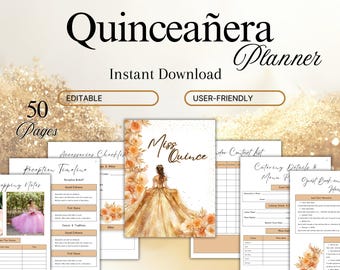 Quinceañera planner afdrukbaar, roze kweepeer planningsboek, kweepeer planning checklist, Quinceañera sjabloon bewerkbaar, Quinceañera takenlijst