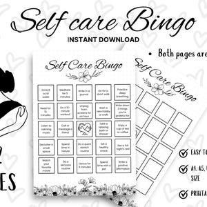 zelfzorgbingokaartspel, zelfzorgactiviteiten, bingo voor geestelijke gezondheid, zelfzorgdagboekpagina, therapiespellen, wellnesstracker, BuJo-sjabloon