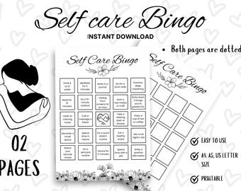 self care bingo card game, Self-Care Activities, mental health bingo, self care journal page, therapy games, wellness tracker, BuJo template