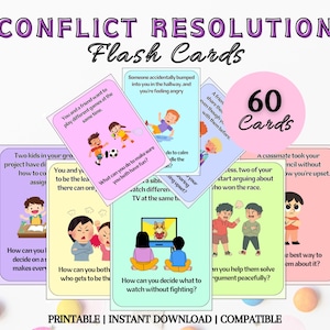 Flashcards voor conflictoplossing voor kinderen, schoolleraar SEL-kinderkaarten, sociaal-emotioneel leren, geestelijke gezondheid, schoolbegeleider