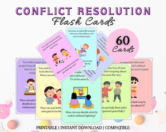 Tarjetas didácticas de resolución de conflictos para niños, tarjetas de aprendizaje socioemocional para maestros, recursos de salud mental, consejero escolar