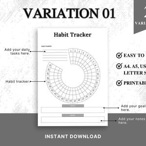 Printable Circle Habit Tracker, Monthly Goal Tracker,circle Daily ...