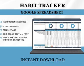 Habit Tracker Spreadsheet Google Sheet  Daily Weekly Monthly Habit Planner Goal Planner Goal Tracker Digital Daily To Do List