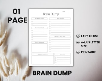 Brain Dump Printable | Productivity Planner Page | A4 US Letter | Task & Goal Organizer | Minimalist Planner Insert | Digital Download