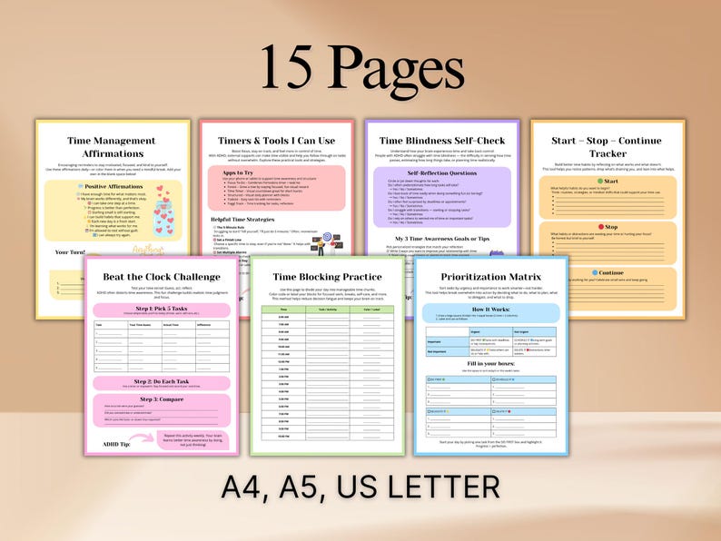 Therapy worksheet bundle for time management skills