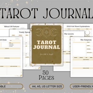 Diario dei tarocchi stampabile, stesura dei tarocchi, diario giornaliero dei tarocchi, quaderno di lavoro dei tarocchi, diario pianificatore dei tarocchi, pagine del diario del grimorio delle streghe